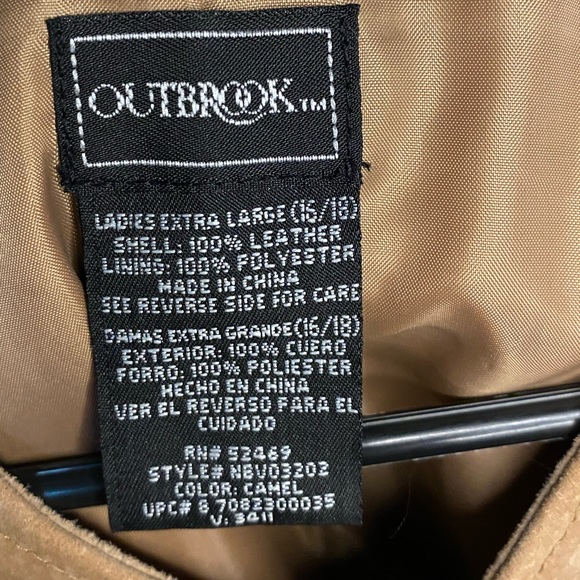 Outbrook Women’s Leather Vest Size Extra Large - Picture 3 of 3